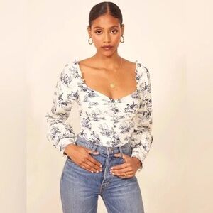 Reformation Women's White and Navy Corset - Size 0